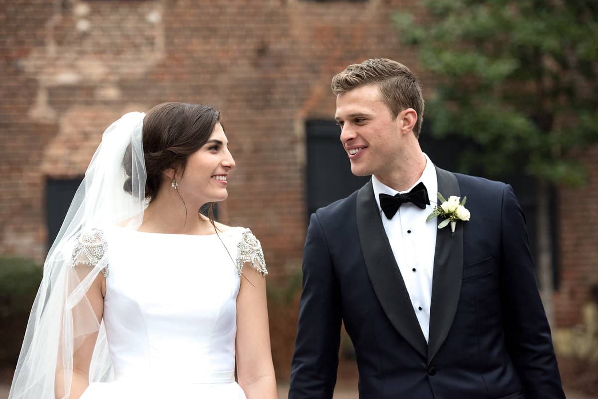 Image if Harrison Butker and his wife during their wedding 