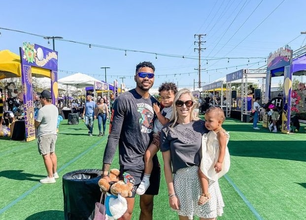 Image of Kent Bazemore and Samantha Serpe with their kids, Jett Serpe Bazemore and Nixie Lou Bazemore.