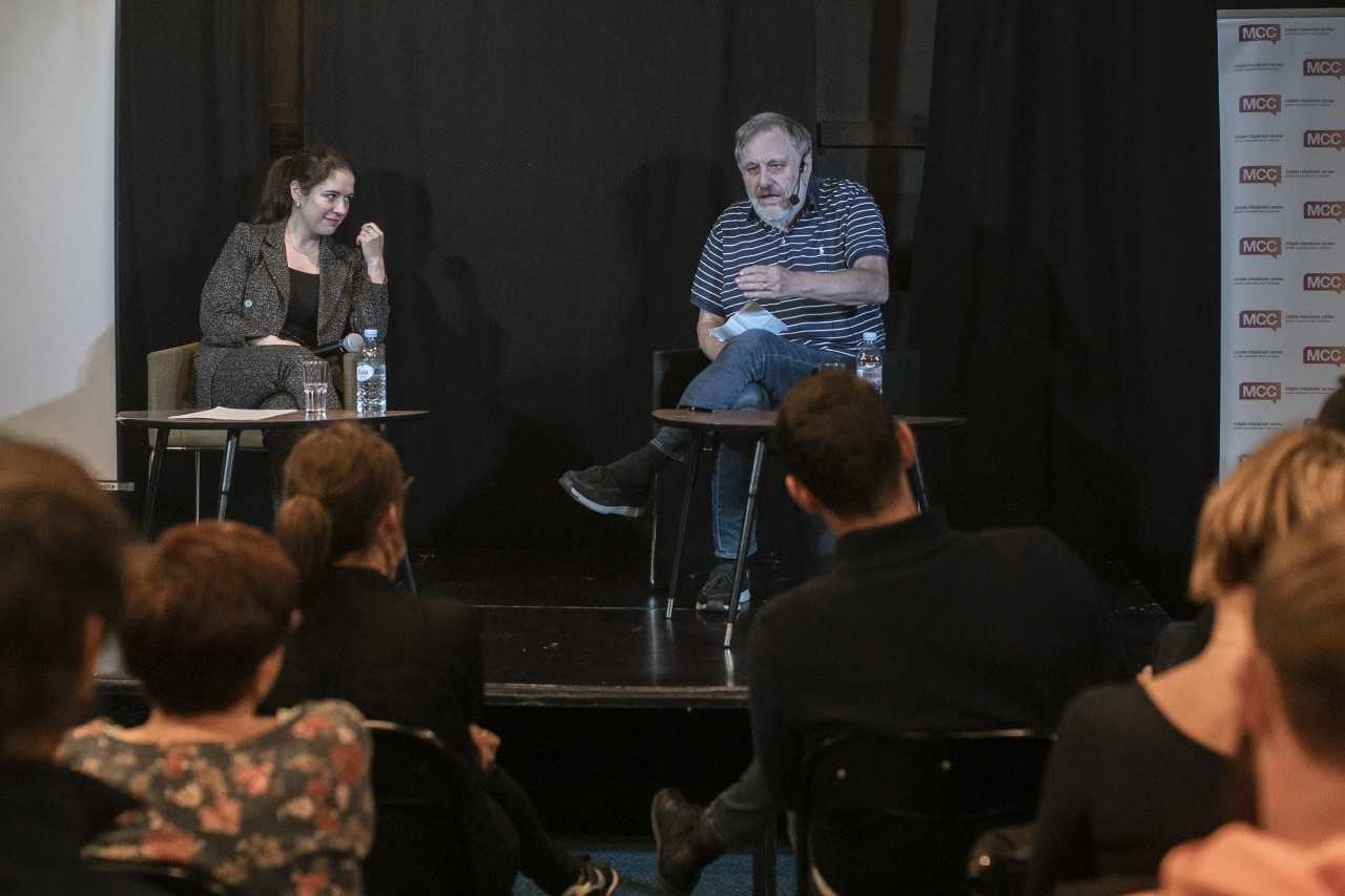 Image of Slavoj Zizek with his wife, Jela Krečič Zizek