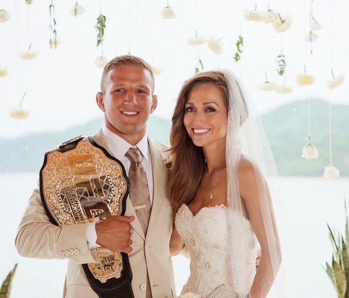 Image of T.J. Dillashaw with his wife, Rebecca Dillashaw