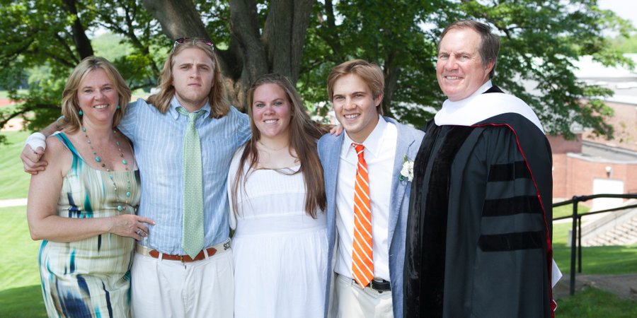 Image of Bill Belichick and his former wife, Debby Clarke with their kids, Amanda, Stephen, and Brian Belichick