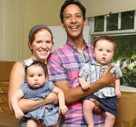 Image of Danny Pudi and Bridget Showalter with their kids, Fiona Leigh and James Timothy