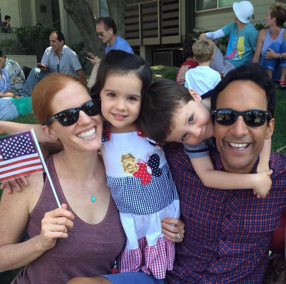 Image of Danny Pudi and Bridget Showalter with their kids, Fiona Leigh and James Timothy