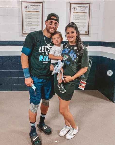 Image of Kevin Kiermaier with his wife, Marisa Moralobo, and their son, Karter James