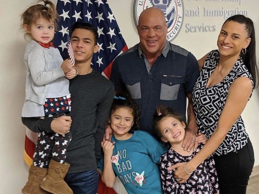Image of Kurt Angle with his wife, Giovanna Angle, and their kids