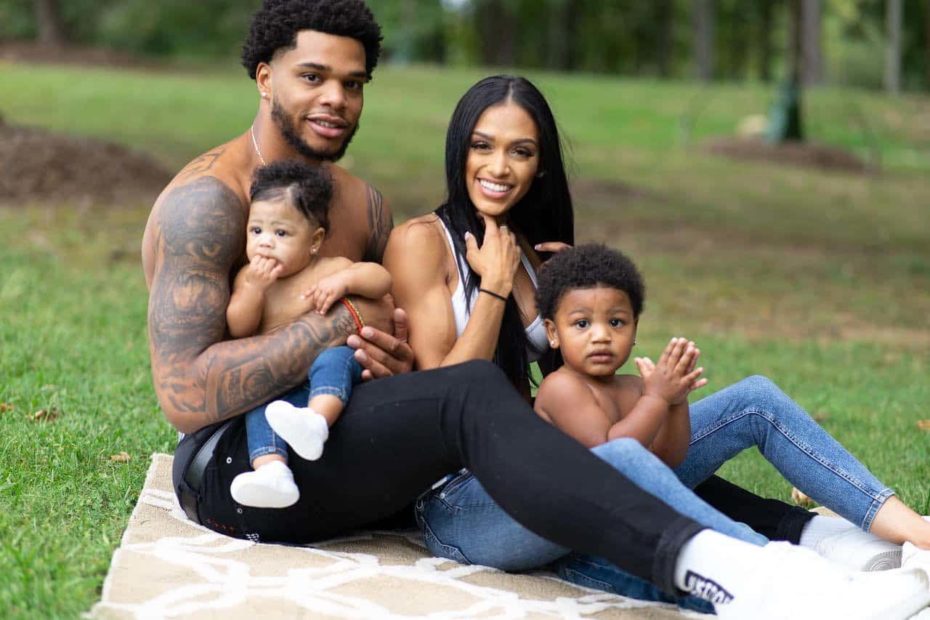 Image of Miles Bridges and Michelle Johnson with their kids, Ace Miles and Ayla Marie Bridges