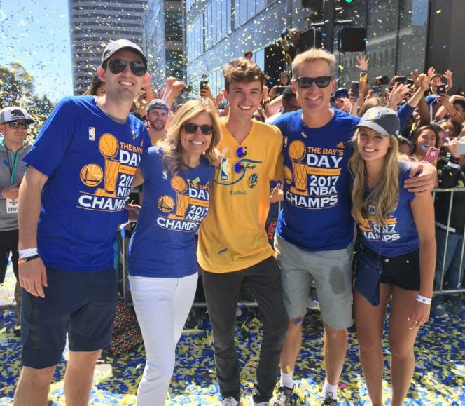 Image of Steve Kerr with his wife, Margot Brennan, and their kids, Nick Kerr, Matthew Kerr, and Madeleine Kerr