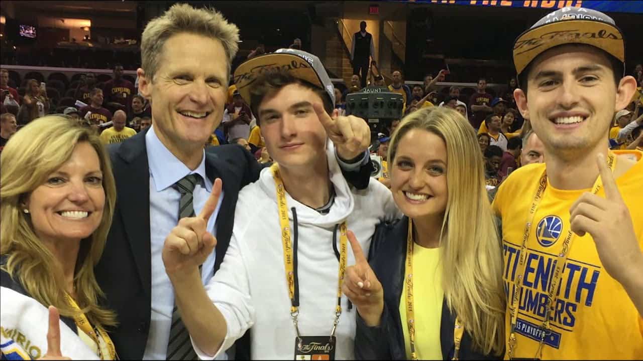 Image of Steve Kerr with his wife, Margot Brennan, and their kids, Nick Kerr, Matthew Kerr, and Madeleine Kerr
