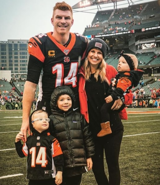Image of Andy Dalton with his wife, Jordan Dalton, and their kids