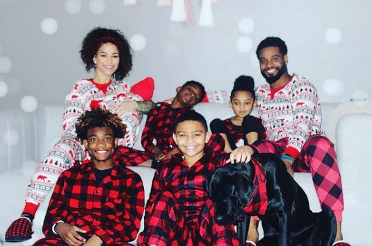 Image of Darius Slay with his wife, Jennifer Slay, and their kids