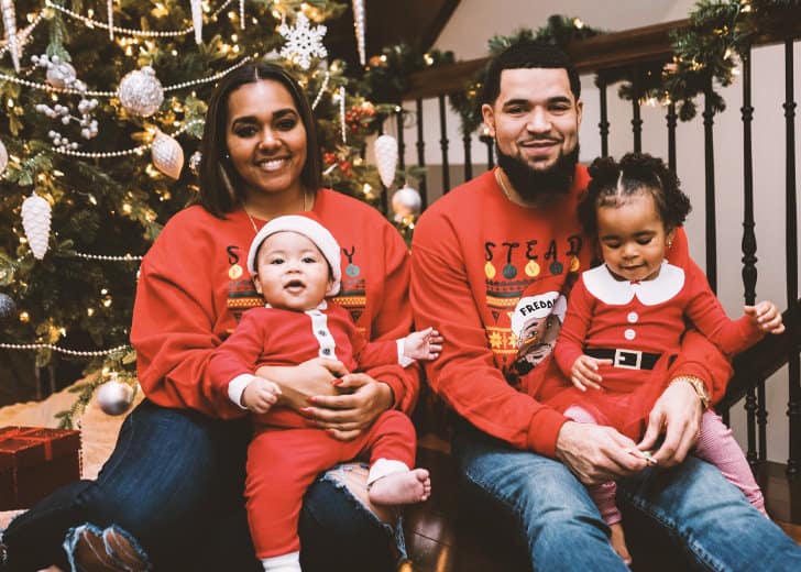 Image of Fred VanVleet with his partner, Shontai Neal, and their kids