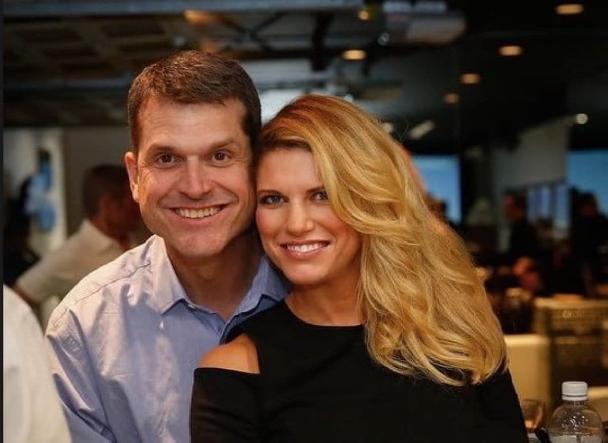 Image of Jim Harbaugh with his wife, Sarah Feuerborn Harbaugh