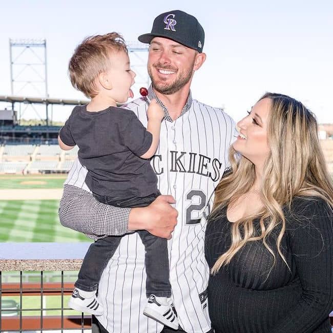 Image of Kris Bryant with his wife, Jessica Delp, and their son, Kyler Lee Bryant
