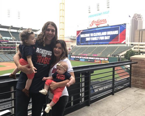 Image of Mike Clevinger with his wife, Monica Ceraolo, and their kids, Penelope Grace and Piper Lotus