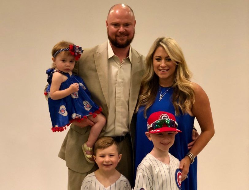 Image of Jon Lester with his wife, Farrah Stone Johnson, and their kids