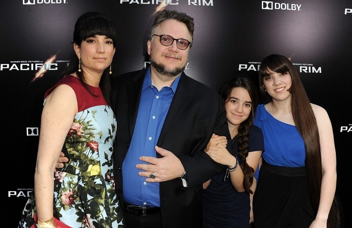 Image of Guillermo del Toro with his former partner, Lorenza Newton, and their kids, Marisa and Mariana